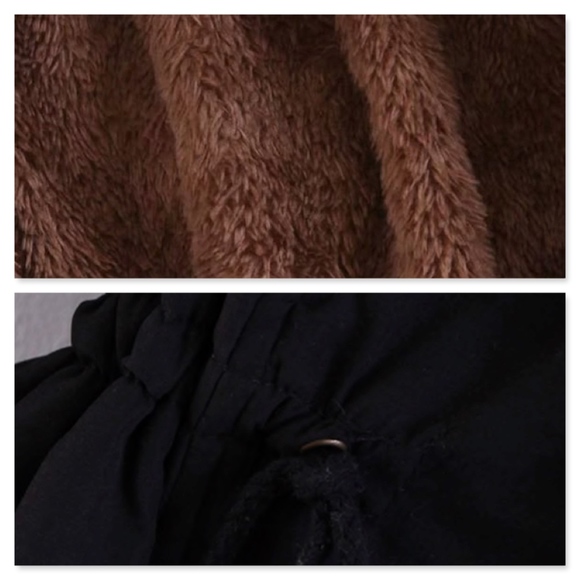 Hooded Faux Fur Drawstring Black Parka Jacket - Picture 6 of 12